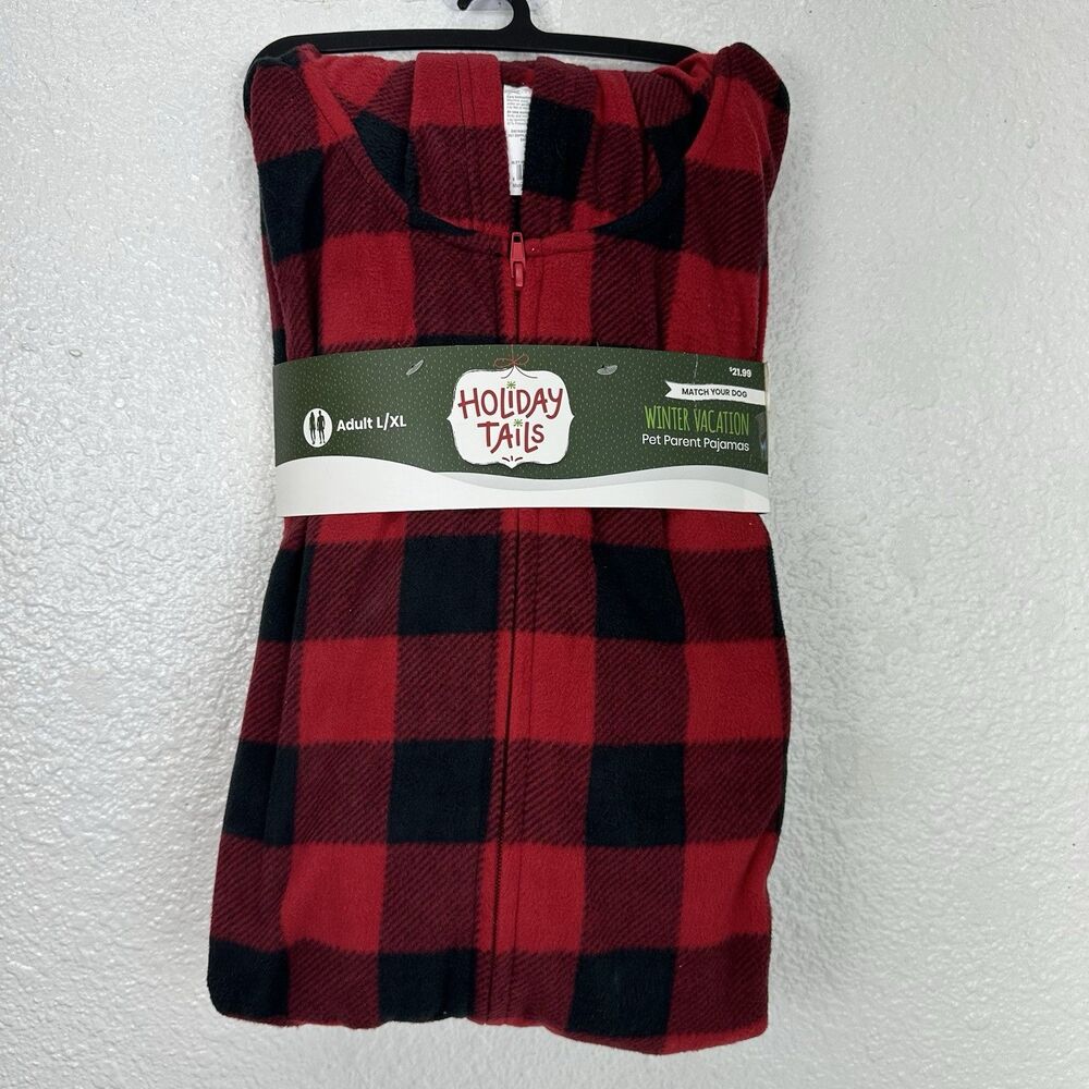 Holiday Tails Pet Parent Jumpsuit Pajama Red Buffalo Plaid Adult Christmas